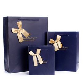 moin moin 17074ra24 Gift Bag, Handled Bag, Paper Bag, 5 Pieces, Simple Blue x Gold Ribbon, 8.9 x 7.0 x 3.1 inches (22.7 x 17.7 x 7.9 cm)