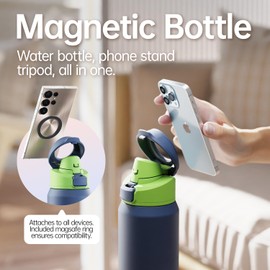 Magcheer Insulated Magnetic Water Bottle - Reusable Stainless Steel Bottle with MagSafe Compatible Phone Holder -Keeps Cold for 24 Hours - Perfect for Gym, Sports, and Travel- Navy Blue 32oz