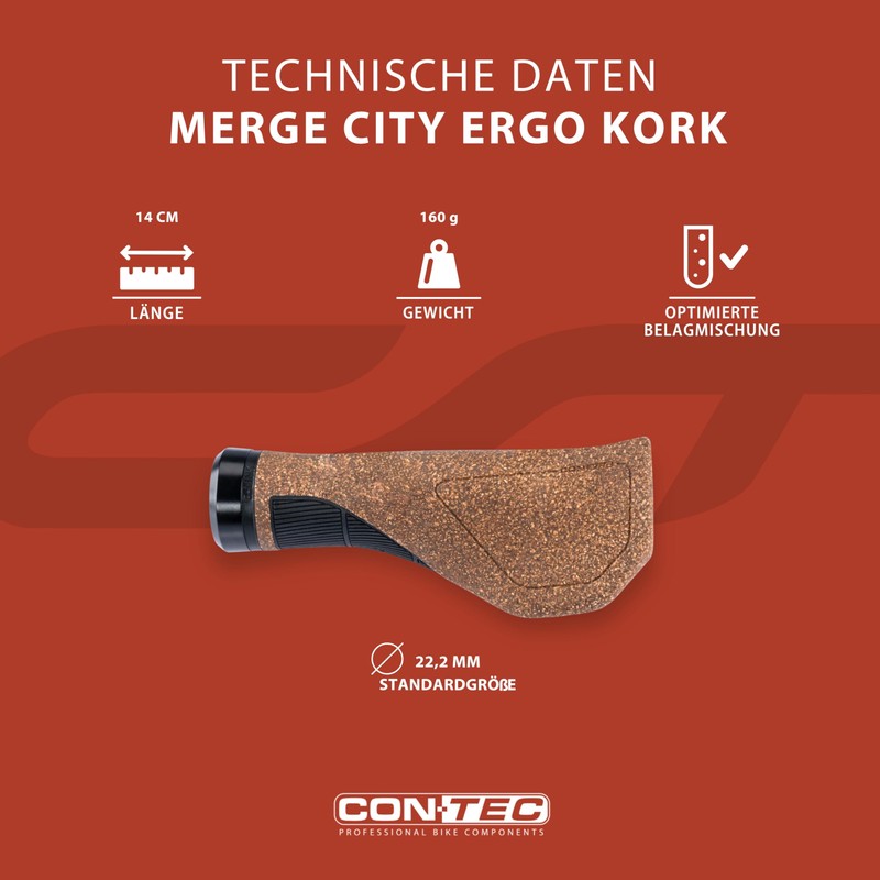 CONTEC Bicycle Grip Merge City Ergo Cork, D3 Tri-Component Rubber,