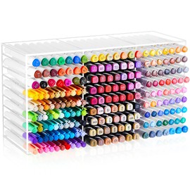 MotiMind Acrylic Marker Organizer for 189 Marker, Large Art Pencil Holder Storage Rack for Desk, Pens Art Brushes Display Stand with 27 Compartments for Desktop, Office (clear, 189 Capacity)