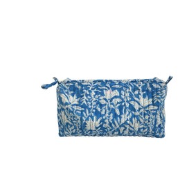 Quilted Toiletry Bag, Blue Floral Pattern