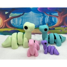 Brontosaurus Dinosaur Toy, 4 pcs 3D Printed Articulated Baby Brontosaurus Apatosaurus Dinosaur Figure, Fidget ADHD/Autism Tiy, Executive Desk Top-Small, Medium, Large, Extra Large Size Option-BD-BRO