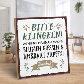 ARTFAVES® Wall Picture Wooden Sign with Saying - Bitte klingeln - Door Sign Retro Vintage Decorative Picture Gift - Funny Sayings, Home