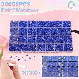 30000Pcs Resin Rhinestones for Bedazzling with 3Pcs B7000 Jewelry Glue, Royal Blue Flatback Gems Rhinestones for Crafting, Clothing Tumblers Mugs Shoes Fabric Decor Nail Art