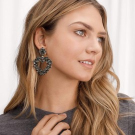 EVER FAITH Crystal Heart Earrings Marquise Teardrop Rhinestone Gala Fashion Stud Earrings for Women Party Wedding Black Gold Tone, Crystal