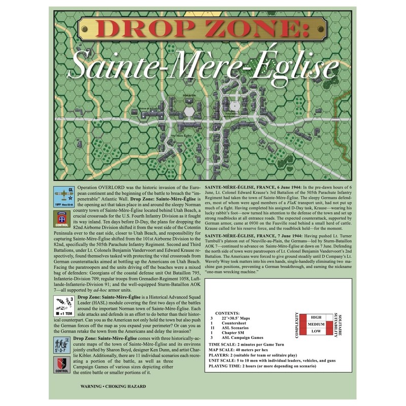 Multi-Man Advanced Squad Leader Module: Drop Zone: Sainte-Mere-Eglise. Board Game.