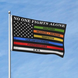No One Fights Alone Usa (3) Flag 3x5 Ft Flags Decor Double Sided Large Banner For House Yard Outsides Indoor Holiday Decoration World Peace Sign Symbol Banner With 2 Brass Grommets