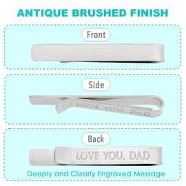 kilofly Men's Tie Clip Hidden Message "LOVE YOU, DAD" Silver Tie Bar