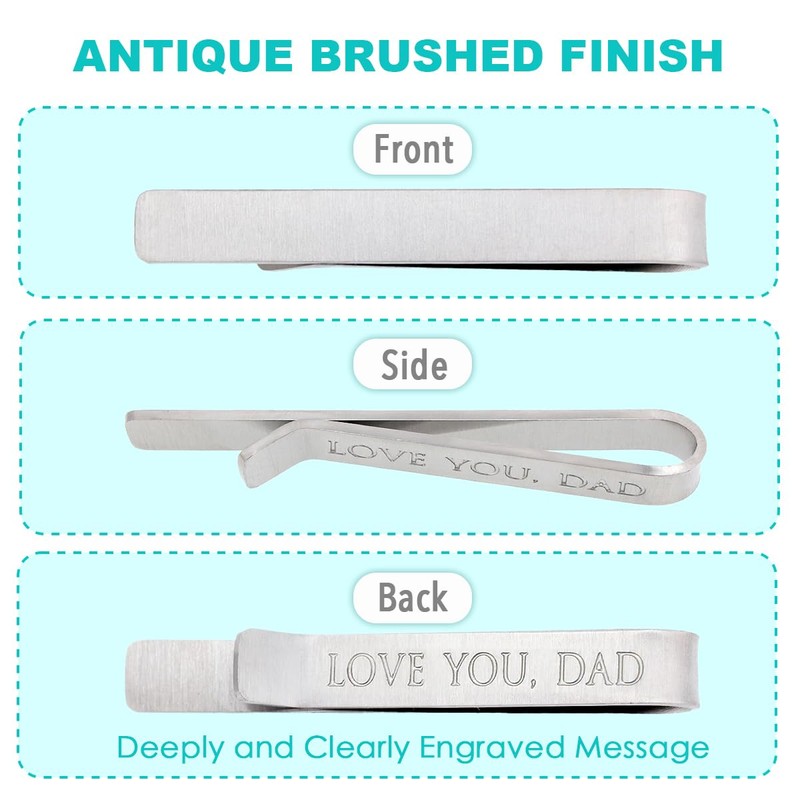 kilofly Men's Tie Clip Hidden Message "LOVE YOU, DAD" Silver