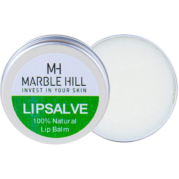Marble Hill Lipsalve 10g Pot of 100% Natural Lip Balm for Dry Cracked Lips Prone to Flaking and Chapping. Moisturising and Conditioning. For Skin Sensitive to Additives of All Kinds, including Fragrances. Rest Ores suppleness. Protects against Cold Weath