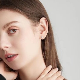 Silver Stud Earrings With Round Cubic Zircon Stone 6MM, Sterling Silver Stud Earrings 925 Silver Stud Earrings For Women Hypoallergenic Earrings Jewelry 2PCS