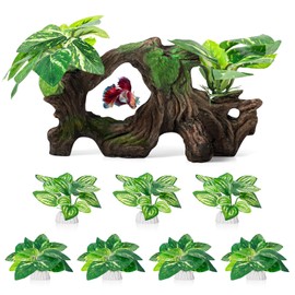 Xereooe 8 Pcs Driftwood Cave Aquarium Decor Decor Silk Aquarium Plants Leaves are Soft and Safe for Aquarium Decoration and Fish Tank Decoration