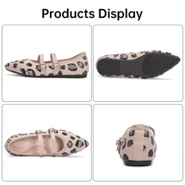 BEJINASH Women's Mary Jane Flat Dressy Knitted Shoes with Double Adjustable Strap Ballets Comfortable for Work Pointed Toe Flats Shoes for Women
