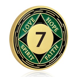 7 Year NA Sobriety Coin, Green NA Medallions Sobriety Chips - Love, Hope, Spirit, Faith Addiction Recovery Coins Sober Tokens for Narcotics Anonymous Recovery Sober Gifts
