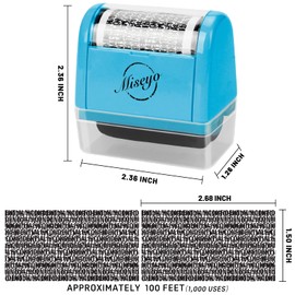 Miseyo Wide Identity Theft Protection Roller Stamp Set - Blue (3 Refill Ink Included)