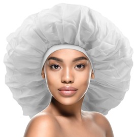 Donna Super Jumbo Day & Night Cap Silk Bonnet for Women, Satin Bonnet for Sleeping Hair Cap Shower Cap for Women White