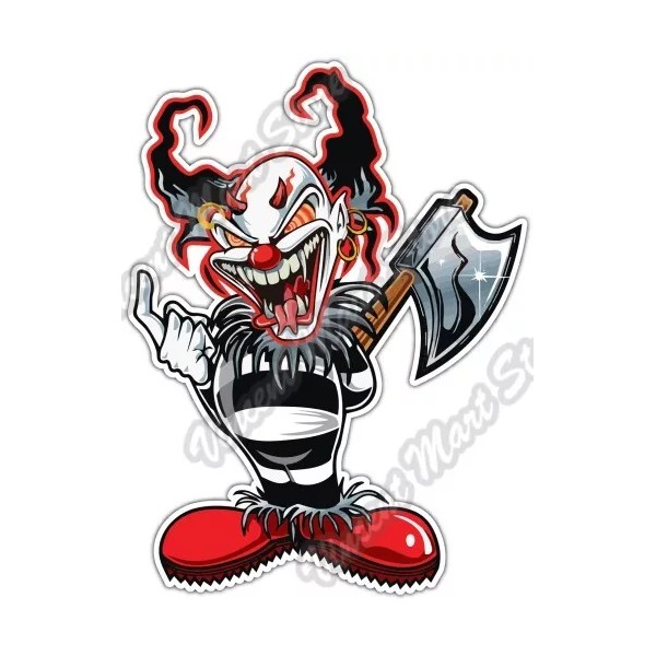 Evil Clown Jester Joker Angry Fangs Axe Car Bumper Vinyl