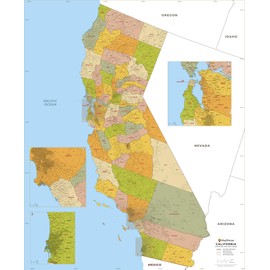 California ZIP Code Map with Counties - Standard - 36" x 44.25" Laminated