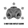 AGUTEA Black 5-way Side Exit Cross,Cast Iron Pipe Fitting Cast