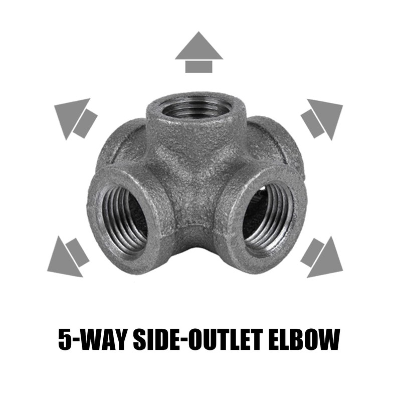 AGUTEA Black 5-way Side Exit Cross,Cast Iron Pipe Fitting Cast