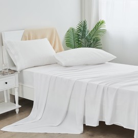 LINENLINE Twin XL Sheet Set, Rayon Derived from Bamboo, 4pcs Cooling Sheet with 2 Pillowcases, Soft & Breathable, 16" Deep Pocket, Cooling Sheets for Kids, Luxury Hotel Bed Sheets, White