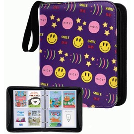 Thisness Card Holder for Yoto Cards 120 Cards Capacity Card Case Storage Organizer with Zipper Card Binder for Yoto Player Cards and Yoto Mini Cards, Purple Smile