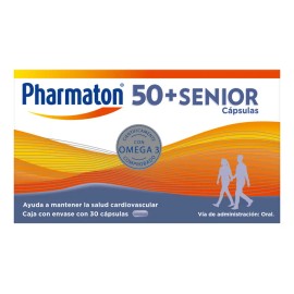 Pharmaton 50 + Senior Multivitamínico para Adultos Mayores 30 Cápsulas de 750 mg c/u. Mejora tu Salud Cardiovascular. Suplemento para Nutrición Diaria