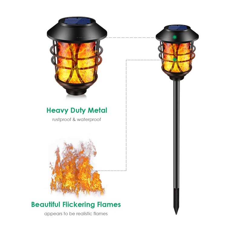 TomCare Solar Metal Flickering Flame Torches Waterproof Outdoor Heavy Duty