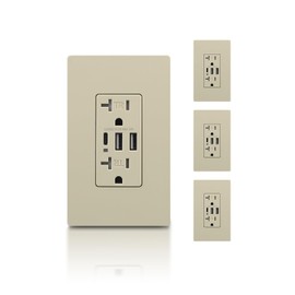 TOPELER 4 Pack USB Receptacle Outlets, 30W 6.0A USB C Wall Outlet, in-Wall Charger with 20A TR Outlet, Electrical Socket with 3 USB Port, UL & FCC Listed, Screwless Wall Plate, Ivory