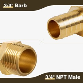 JUWO Brass Hose Barb Fitting, 3/4" Barb x 3/4" NPT Male Pipe Adapter Connector, Ideal for Air, Gas, Fuel, Oil