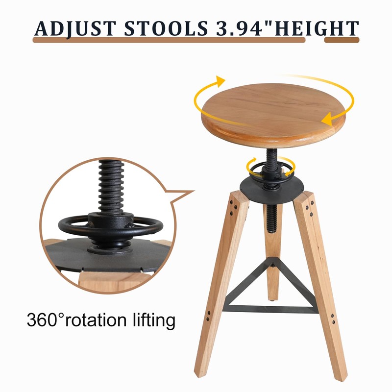 LOKKHAN Adjustable Height Swivel Bar Stool - Industrial Rustic Style,