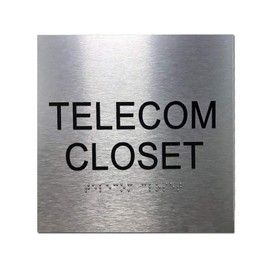 Brushed Aluminum ADA Compliant Office Signs with Braille - 8" x 8" (Telecom Closet)