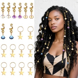 18 Pcs Crystals Spiral Loc Jewelry, Dreadlock Jewelry for Hair Braids, Gold Stars Braid Hair Charms, Loc Charms for Black Women