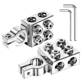 TOPDC 8-Way Lead Acid Battery Terminal Connector, Battery Cable Ends 8AWG up to 4/0(XL) AWG, Positive and Negative (+/-)(Pair) for SAE/DIN/EN Tapered Top Post