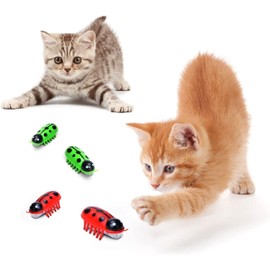 Kinberry 4pcs Mini Robot Beetle Cat Toy - Electric Glowing Ladybug Interactive Pet Bug Toy For Pet Cat Mouse