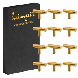 heimzeit Cabinet Knobs Bar for Doors, Drawers and Dressers Made of High-Quality Stainless Steel [Pack of 12] T-shaped, Colour: Gold, Stylish Design, Furniture Knobs with Single Hole Handle and Screws