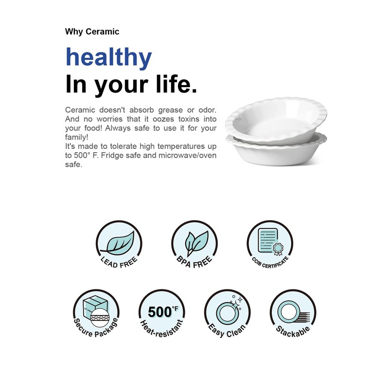 LE TAUCI Ceramic Pie Pans Plate for Baking, 9 inch