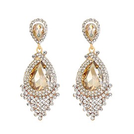 JWICOS Bridal Wedding Earrings for Women Brides Crystal Rhinestones Dangle Teardrop Chandelier Earrings for Prom or Pageant (champagne)