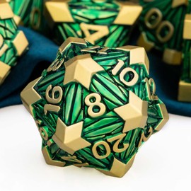 ARUOHHA DND Metal Dice Set Crystal Shards D&D Dice with Gift Box, 7PCS Golden Green D and D Dice Dungeons and Dragons RPG Role Playing Game Polyhedral Dice Set D20 D12 D10 D8 D6 D4
