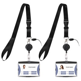 ID Badge Holder Retractable with Reel Clip Keychain,Lanyards for Cruise Ship Cards,2Pack for Office School Hospital Travel (Black, Horizontal)