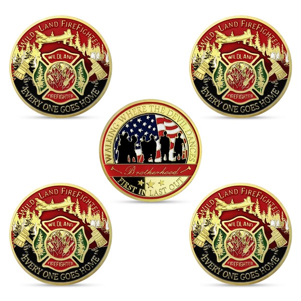 5 Pcs Wildland Firefighter Challenge Coin First in Last Out