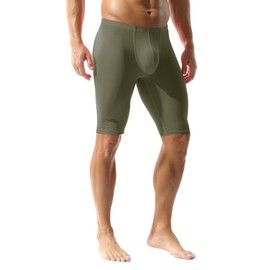 YOOBNG Men's Compression Shorts Middle Tight Pants Activewear Leggings Soft Yoga Shorts Trunks Pant Green