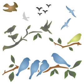 Birds on Branch Stencil 16.5 x 16.5 cm (M) - Reusable Stencil with Bird Branch Silhouette