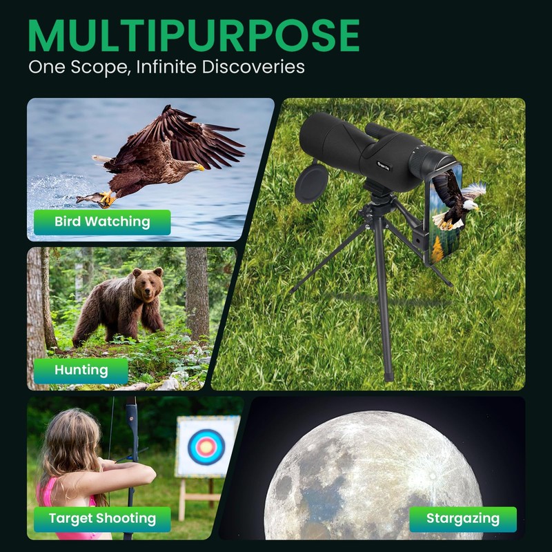 BIBIRE 25-75x60 HD Straight Spotting Scope with Tripod and Phone