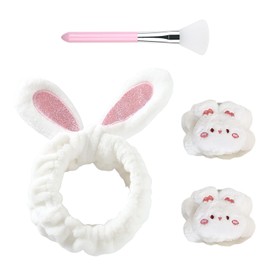 1 plush headband and 1 pair of bracelets, with 1 brush, cute cartoon hair bands, suitable for face washing, skin care, make-up