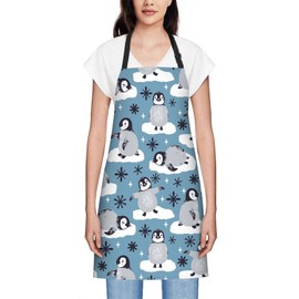 Smooffly Cute Penguins and snowflakes Apron,Adjustable Neck Bib Apron for Men Women,Suitable for Kitchen Cooking Waitress Chef Apron