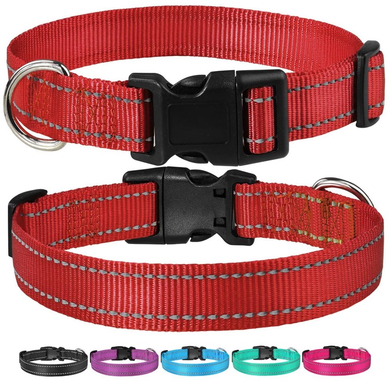Reflective Dog Collar with Buckle Adjustable Safety Nylon Collars for