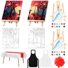 Zhanmai 112 Pcs Sip and Paint Kit for Adults Date Night Pre Drawn Canvas Paint Kit for Couples Canvas Painting Art Pre Drawn Stretch Canvas for Couple Valentine's Day Party(8 x 10 Inch,Romantic Road)