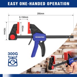WORKPRO 150mm Ratchet Bar Clamp Set, 285mm Spreader, Quick Release and One-Handed Clamp, Ideal for Woodworking and DIY Projects, 2-Pack