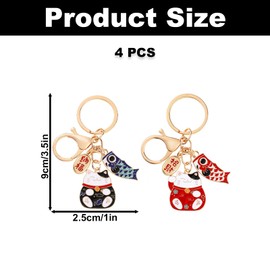 4PCS Lucky Cat Keychain, Maneki Neko Pendant Keychains with Japanese Fish, Fortune Lucky Beckoning Cat Keychains, Feng Shui Keychain for Wealth Fortune, Key Rings for Bag Car Key Pendant Decoration